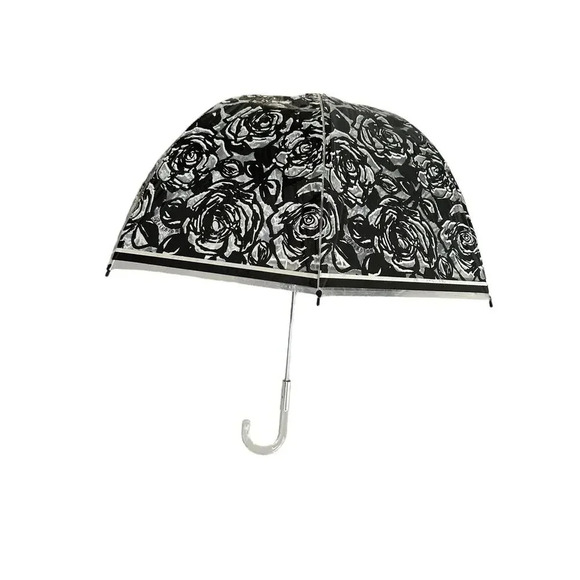 Brighton Black Floral Print Umbrella Dome Bubble Clear - Picture 1 of 8